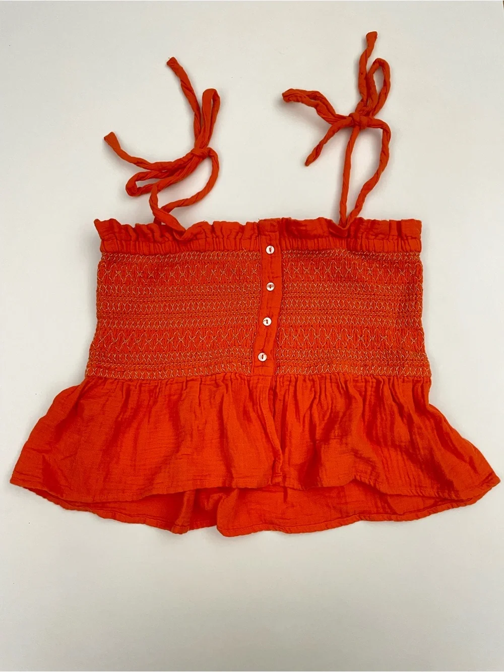 Free People Orange Smocked Tie-Strap Camisole
